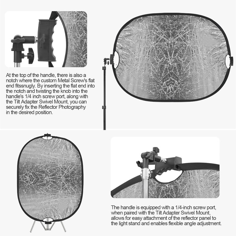 Wellmaking 35''x47'' (90x120cm) Reflector Photography with Threaded Handle, Collapsible Light Reflector with Bag & tilt Adapter, 5in1 Reflector for Studio - Translucent, Silver, Gold, White and Black - Image 2